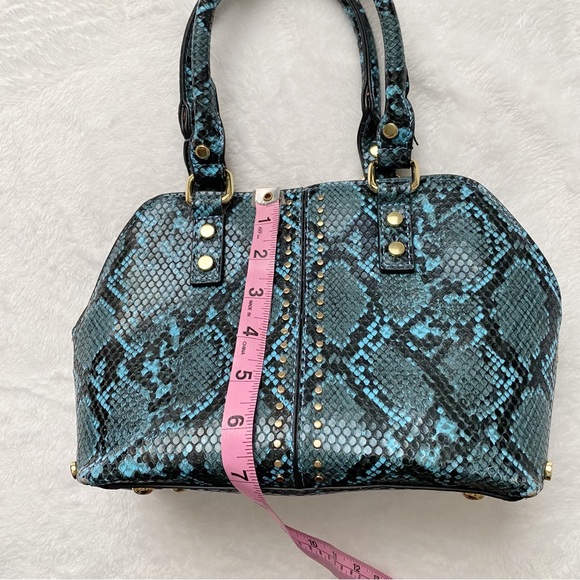 Faux Croc Print Mini Bag With Gold Studded Hardware - Picture 6 of 14